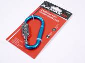 Carabiner with combination lock.