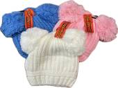 Babies knitted pom pom hat - 3/cols.
