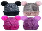 Childs thermal knitted dbl pom-pom hat - 4/cols