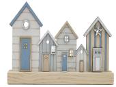 Blue wooden beach huts decoration (24x15cm)