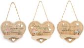 Wooden garden hanging heart plaque - 3asstd.