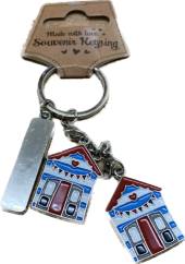 Metal beach hut charms key ring.