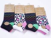 Ladies bamboo printed trainer socks. 
(3pkt x4)