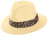 Straw fedora with paisley band - 2asstd (size 59cm)