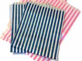 Pack 1000, BLUE striped paper bags*   (5 x 7")