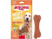 Pack 4, meaty bone shaped dog treats. Pack 4, meaty bone shaped dog treats.