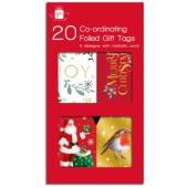 Pack 20, foiled gift tags with metallic cord. Pack 20, foiled gift tags with metallic cord.