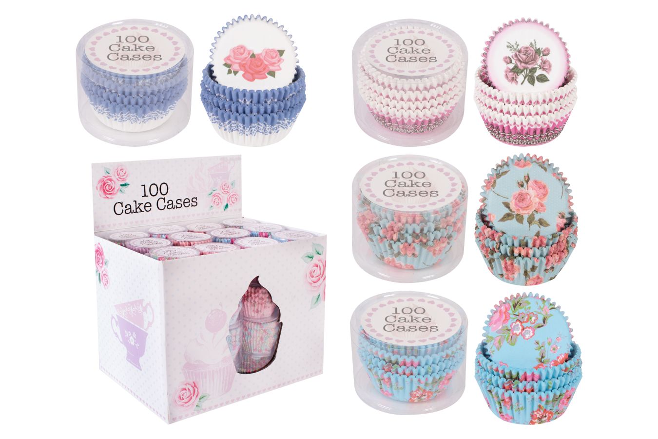 Pack 100, patterned cake cases - 4asstd*