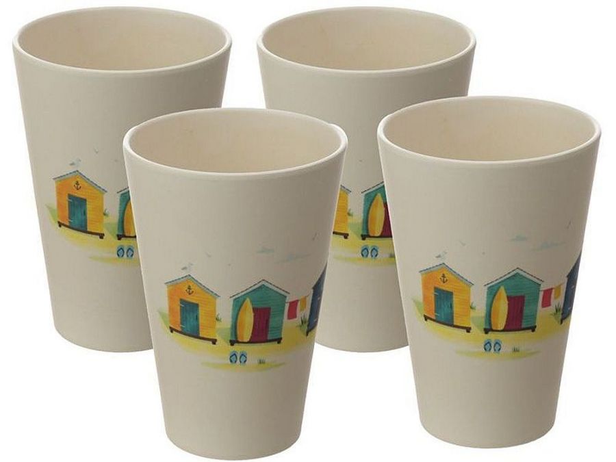 Pack 4, bamboo beach hut beakers.REDUCED FROM &pound;3.00