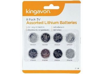 Pack 8, asstd lithium batteries*
(4xCR2032-2xCR2025-2xCR2016)