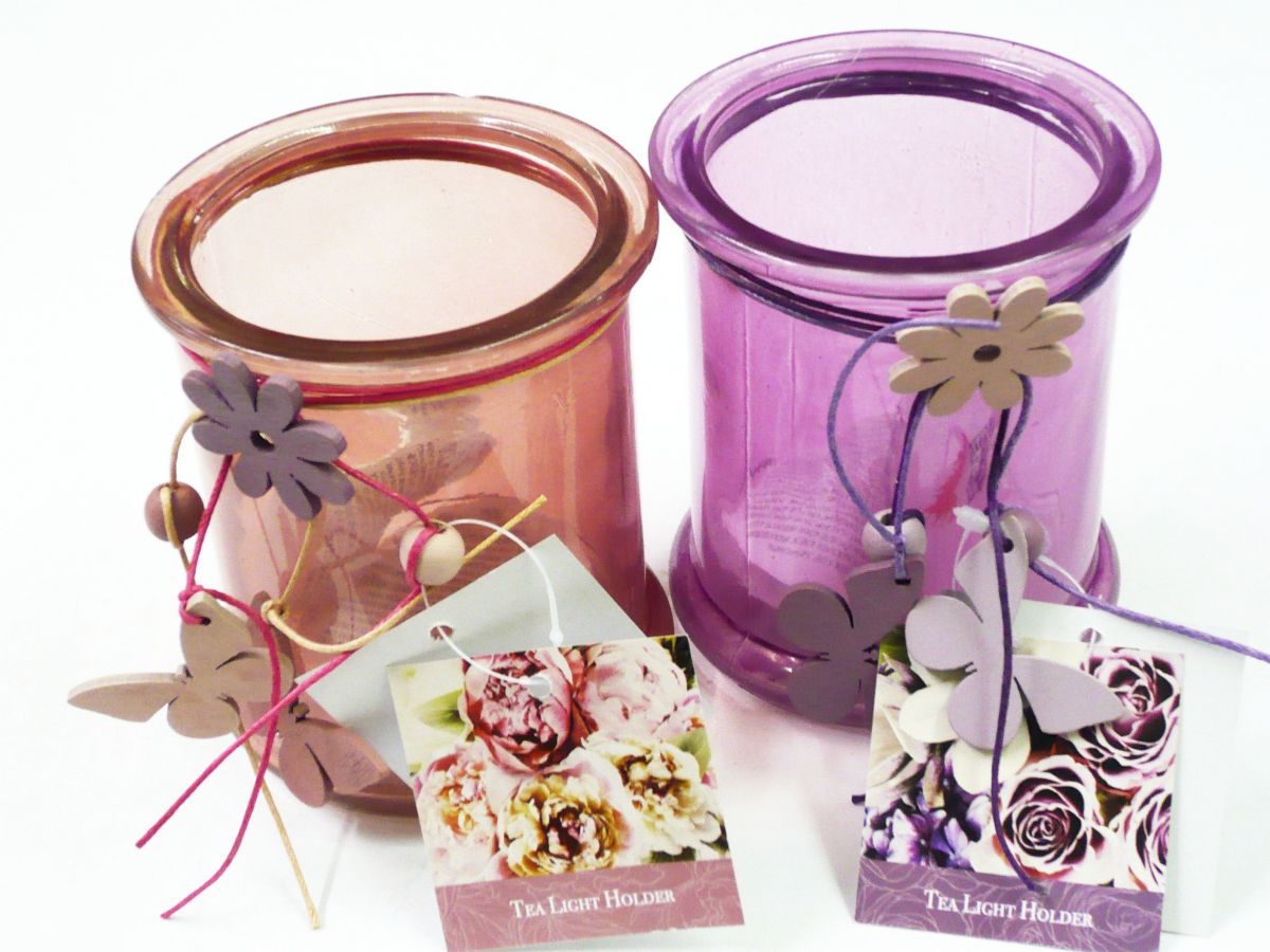 Glass tea light holder, H10cm - 2/cols ONLY 2 IN STOCK!!
