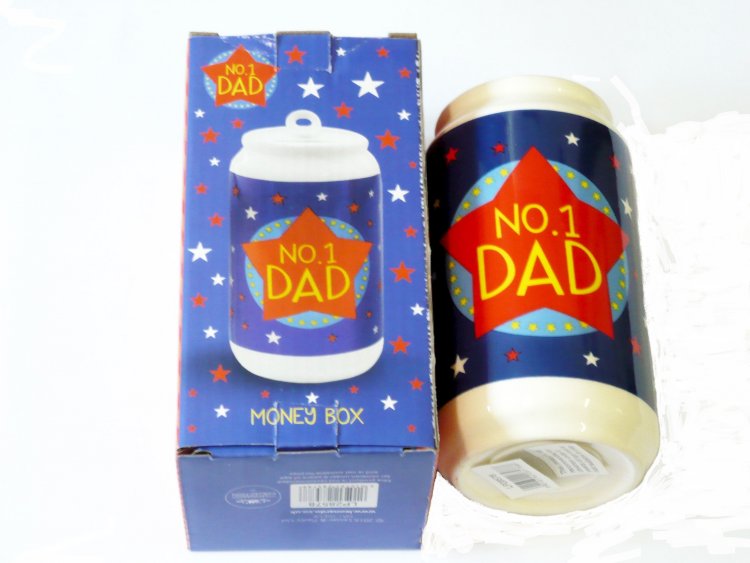 No 1 Dad resin can shaped money box, H15cm. 
26PCS ONLY IN STOCK REDUCED!