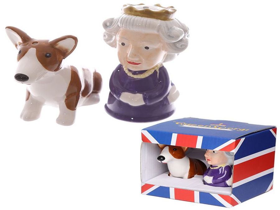 Ceramic Queen and Corgi salt and pepper set.LAST FEW REDUCED TO &pound;1.50