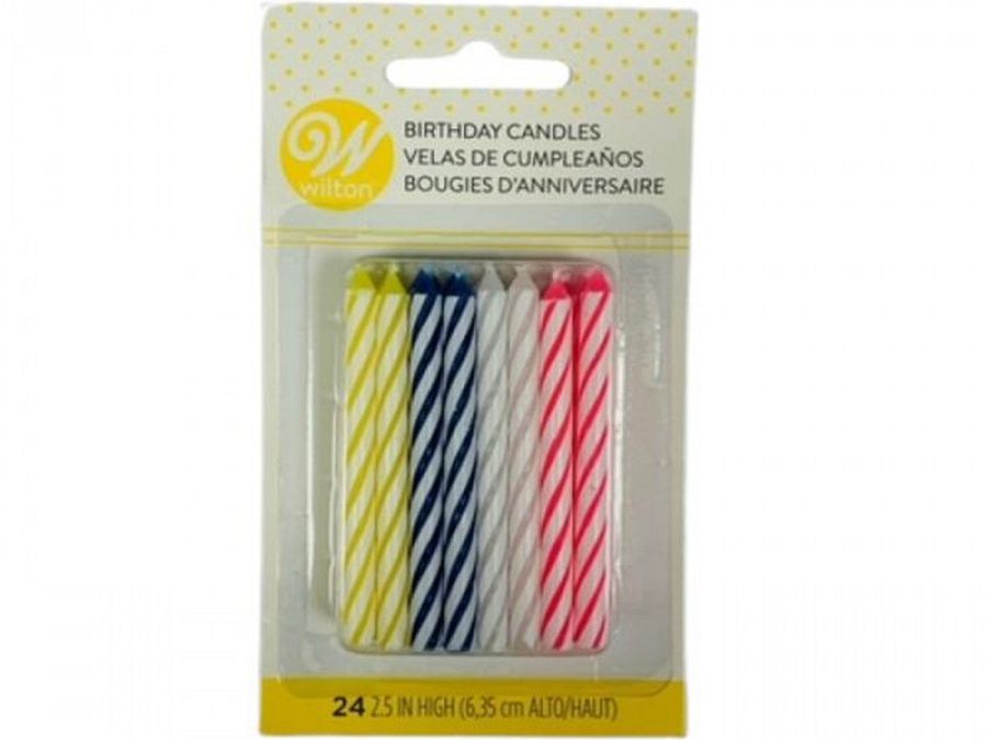 Pack 24, asstd colour birthday candles*