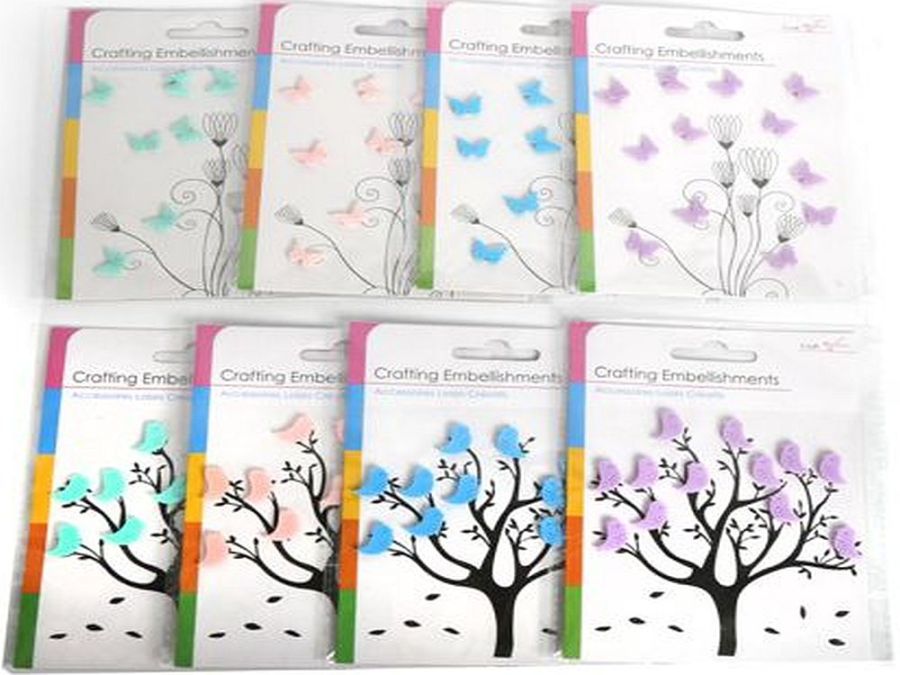 Pack 12, bird/butterfly embellishmenst - 4/cols*