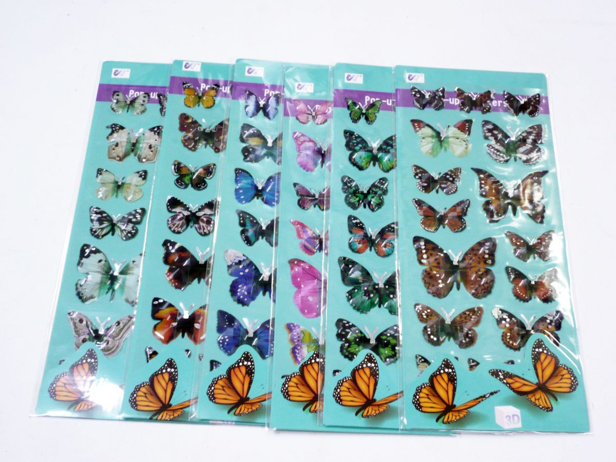 Card 16, assorted butterfly stickers - 6asstd.