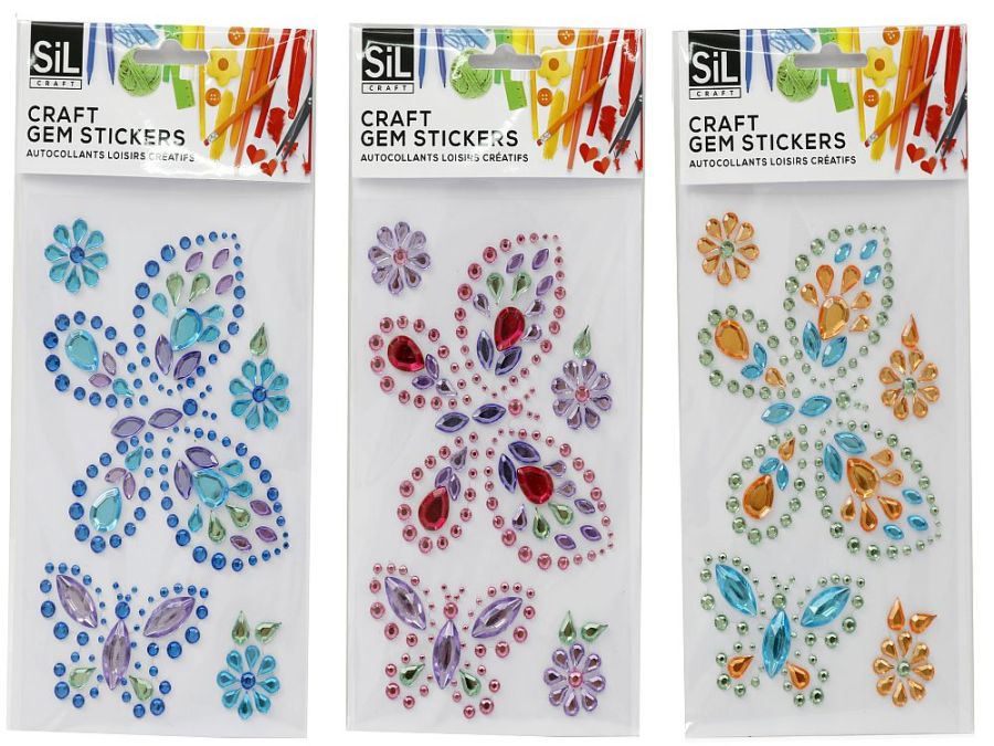 Gem butterfly stickers - 3asstd*