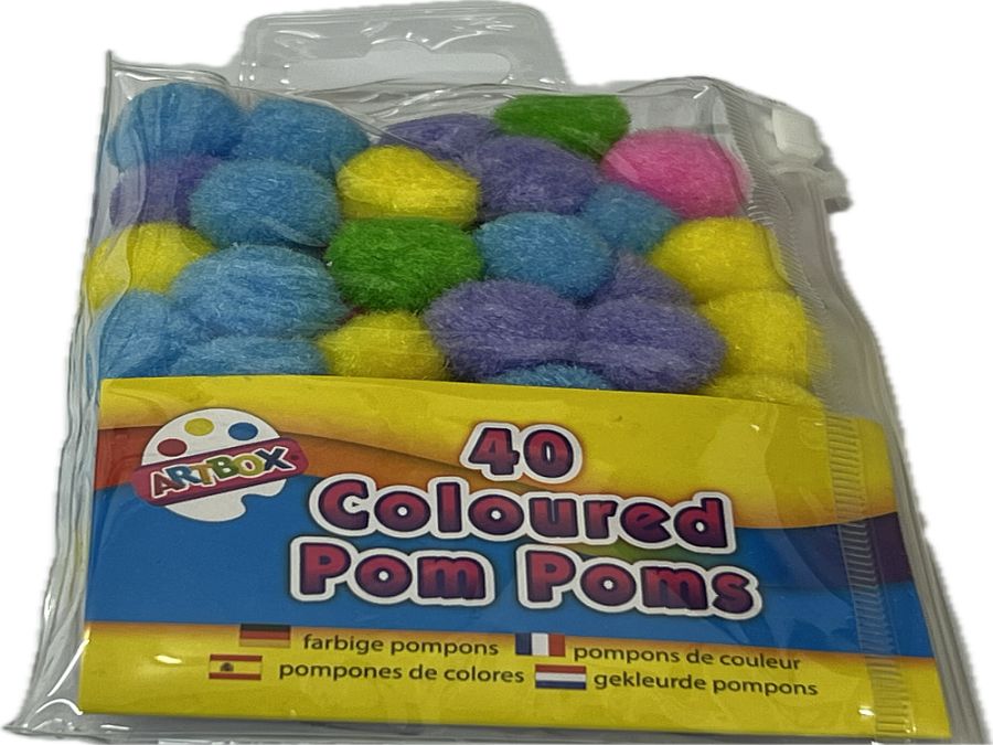 Pack 40, coloured pom poms.