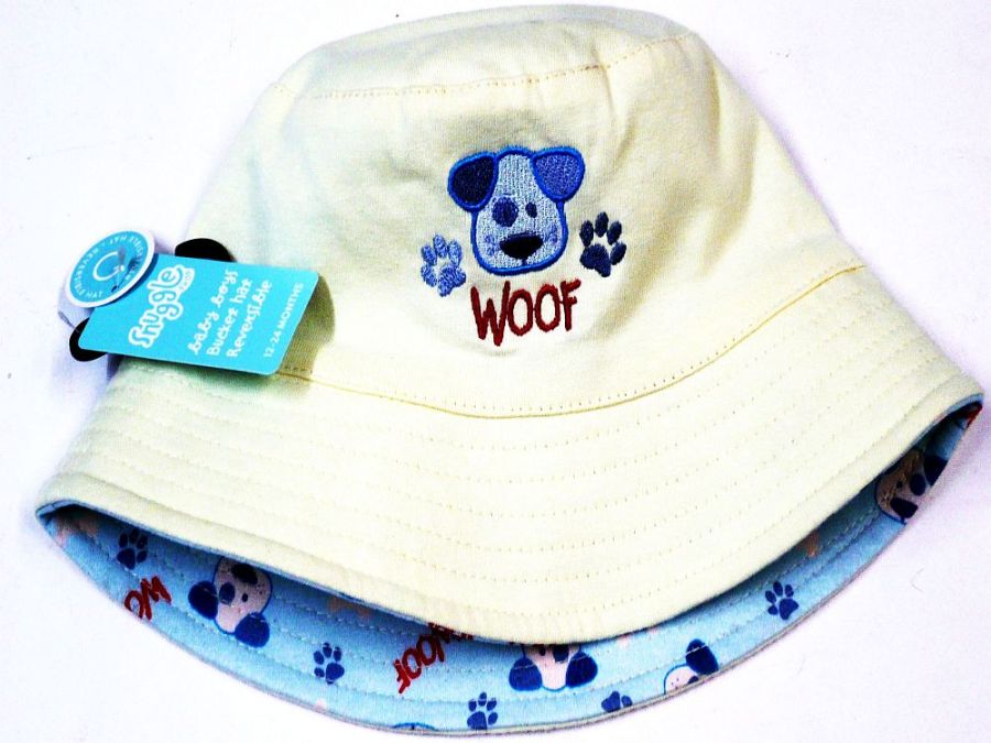 Babies reversible cotton dog bucket hat* 3-6/6-12/12-24m)
