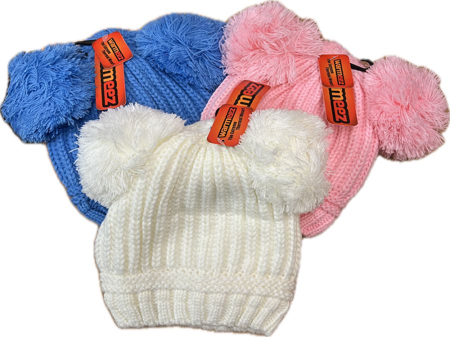 Babies knitted pom pom hat - 3/cols.