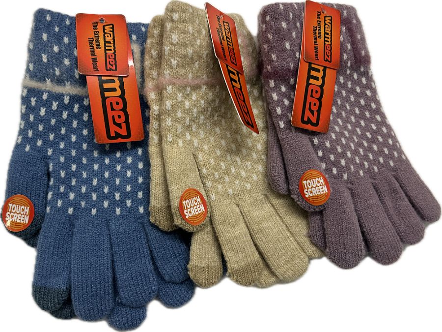 Girls soft spotty touch screen gloves - 3/cols.