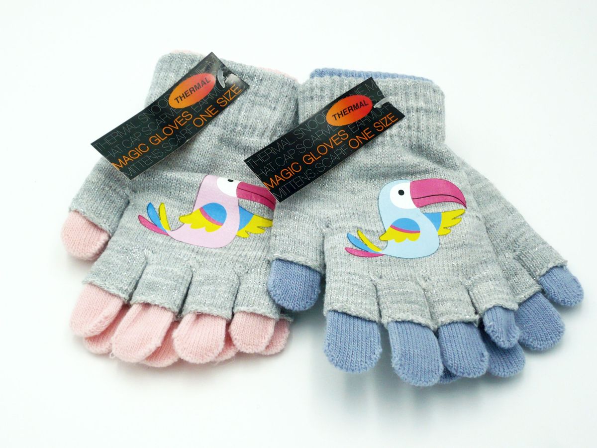 Childs 2-in-1 bird print magic gloves (one size) - 2asstd.