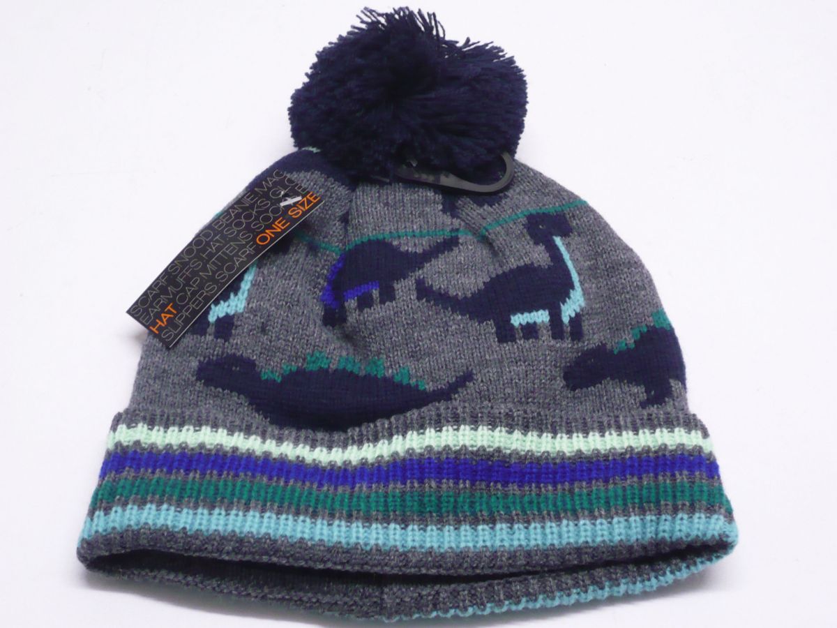 Childs dinosaur hat with bobble.