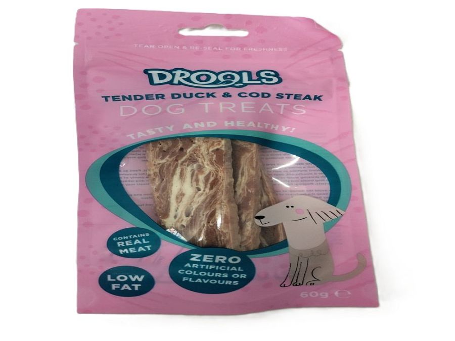 Drools dog treats (60g)
DUCK & COD STEAKS