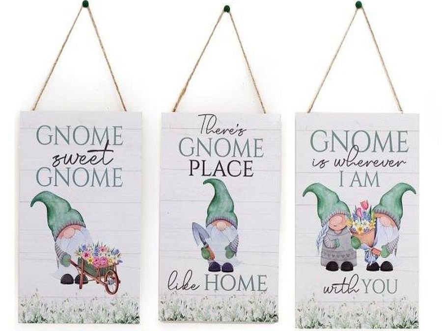 Hanging wooden gnome plaque (30x20cm) - 3asstd*