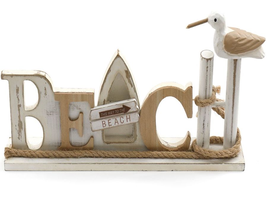 Standing wooden beach plaque L35cm.