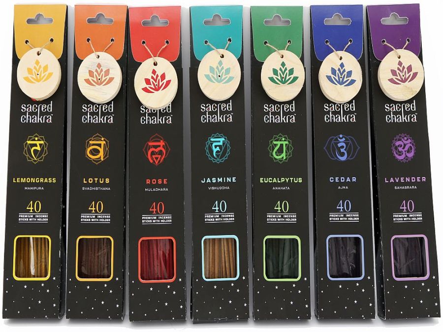 Pack 30, sacred chakra incense sticks and holder - 7asstd*