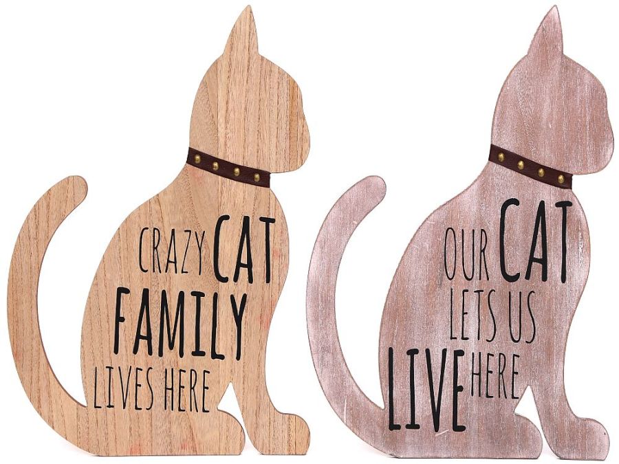 Large wooden cat plaque H40cm - 2asstd.   (34 PCS ONLY) WAS &pound;3.40