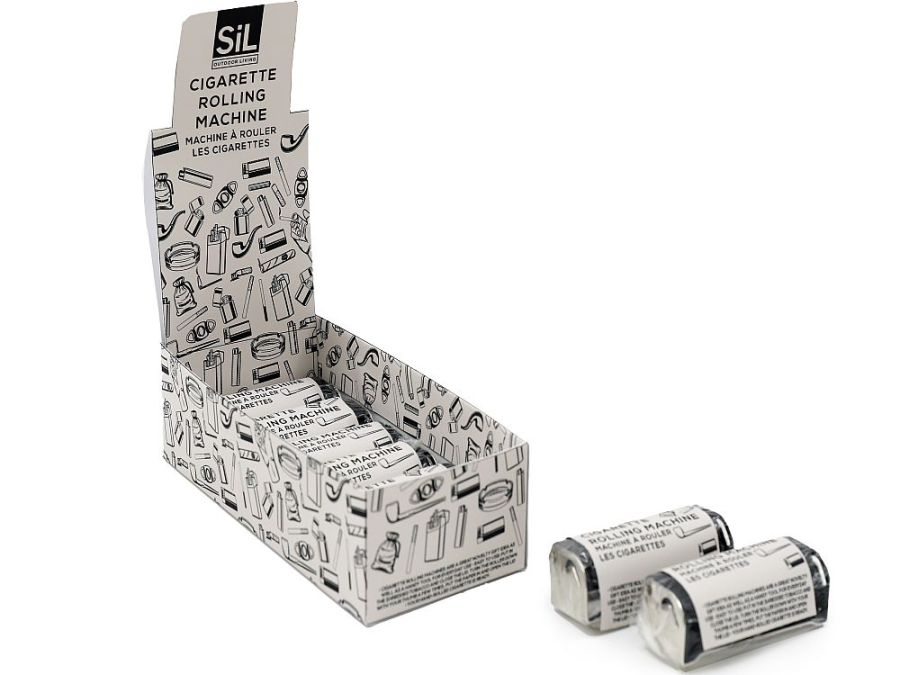 Cigarette rolling machine.
(ADD 12 FOR DISPLAY)