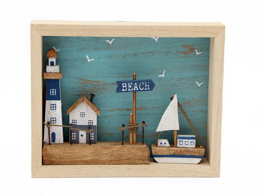 Wood beach house plaque.
(18x12x3cm) 1 ONLY IN STOCK
