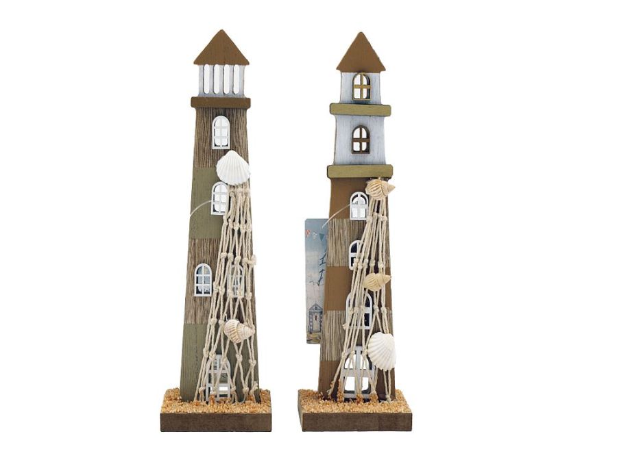 20cm natural wooden light house - 2asstd.