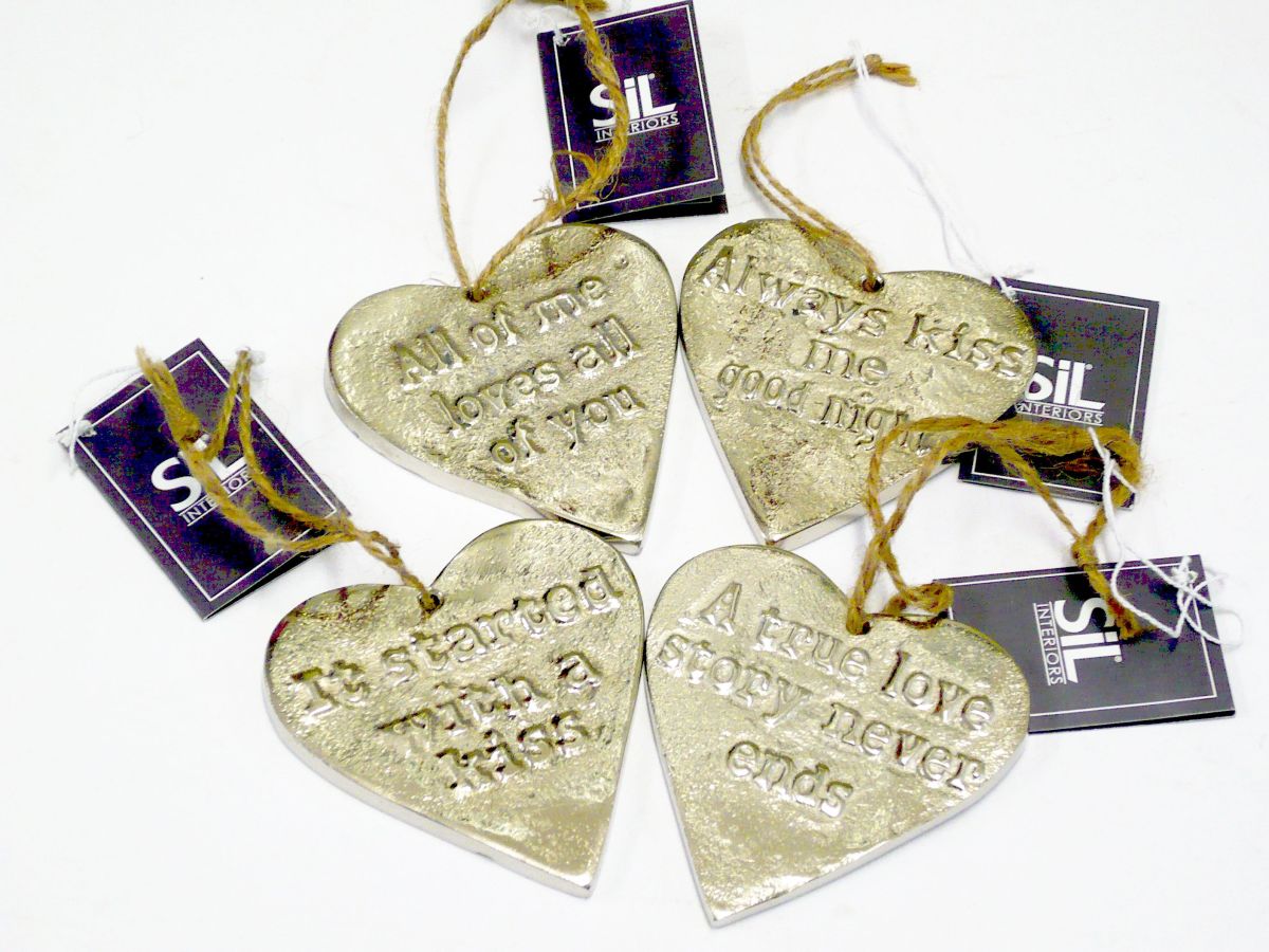 9cm metal hanging worded heart - 4asstd*