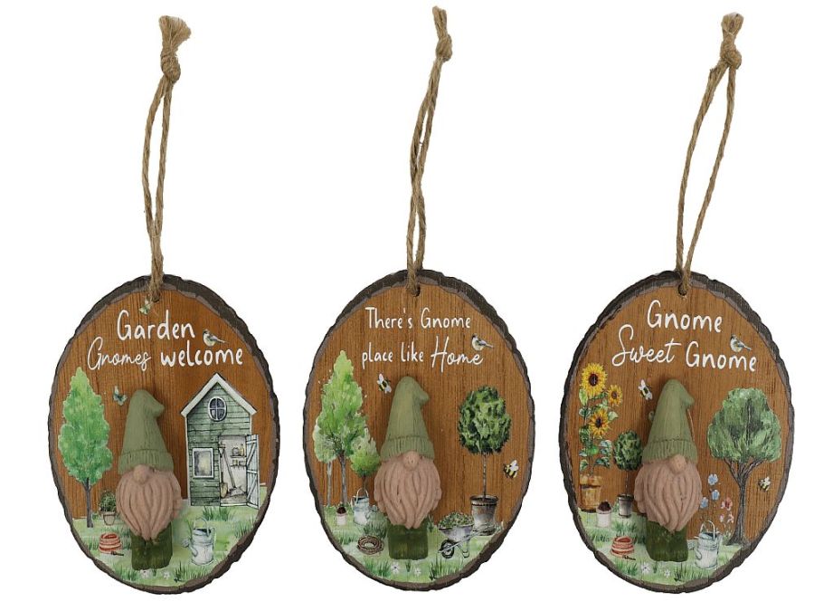 10cm wood gnome plaque - 3asstd*