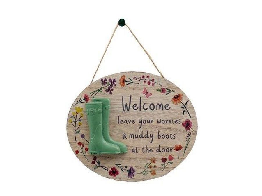 20cm oval wooden hanging wellies welcome plaque*