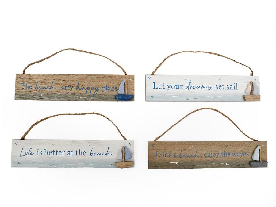 Hanging wooden beach plaque - 4asstd*