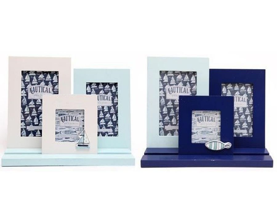 3pc sealife photo frames on tray - 2asstd.
