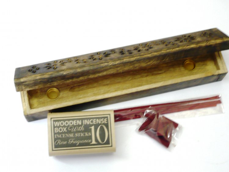 Mango wood incense box +10sticks (31x5cm)*
