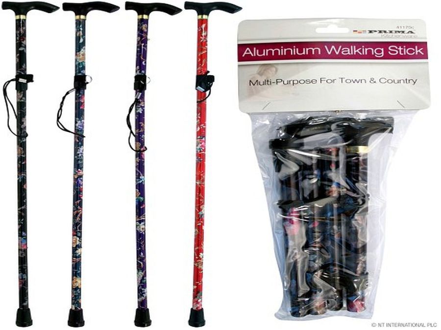 Printed aluminium folding walking stick - 4/cols*