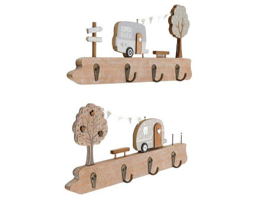 Wooden caravan plaque with hooks L35cm.