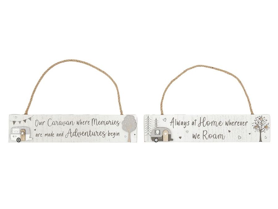 Hanging wooden caravan plaque (25x5cm) - 2asstd.