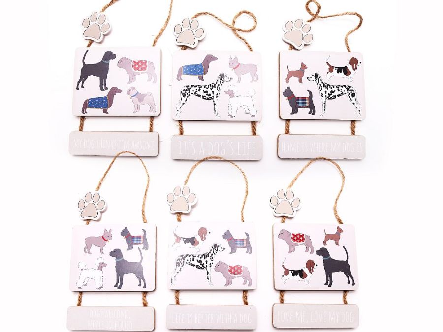 Hanging wood dog plaque - 6asstd.