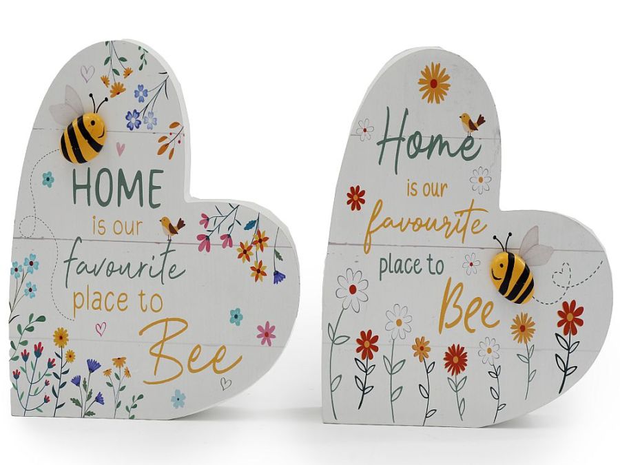 15.5cm heart shape wood Home bee decoration - 2asstd.