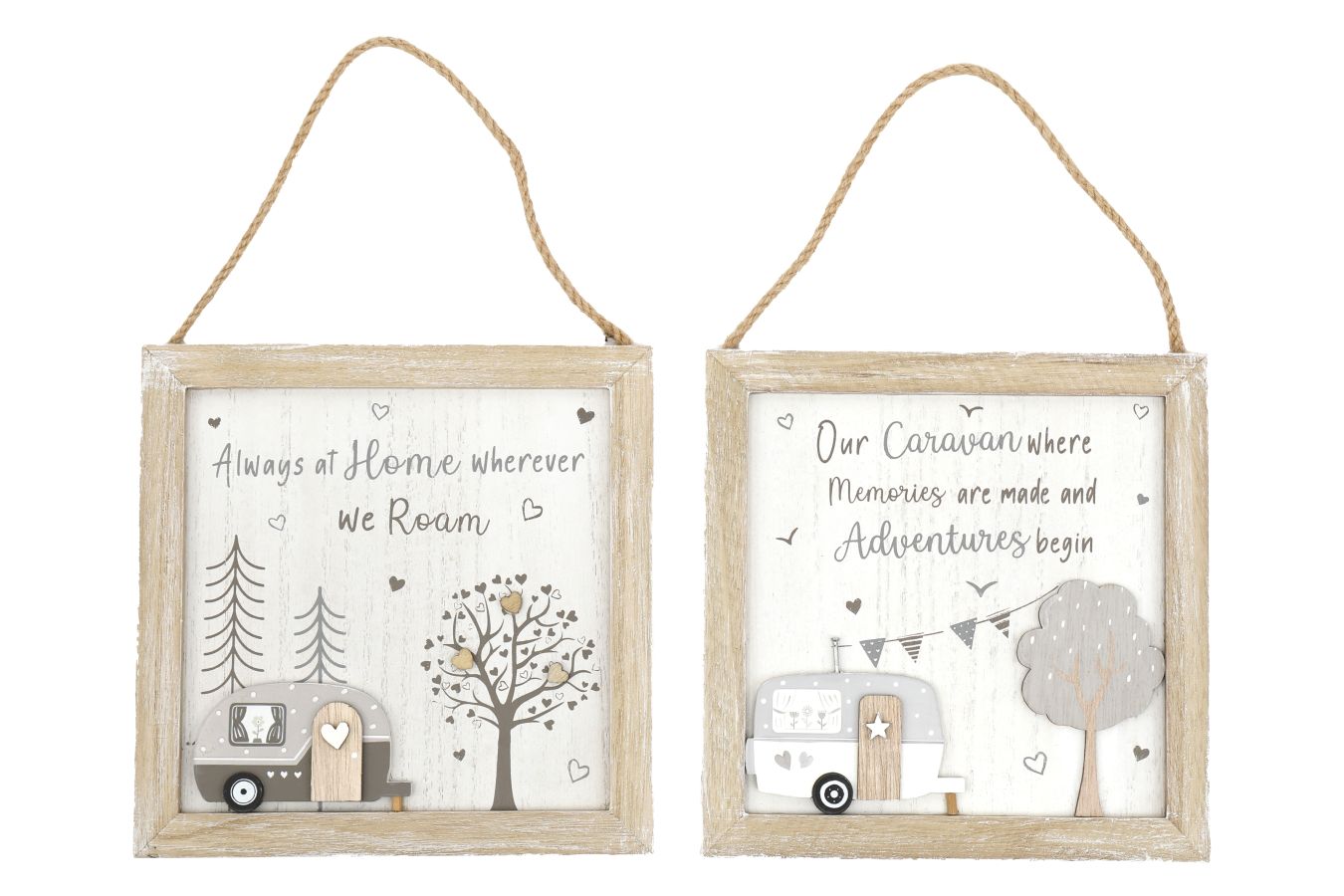 Hanging Caravan wooden plaque (18x18cm) - 2asstd.