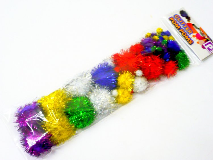 Pack asstd glitter pom poms