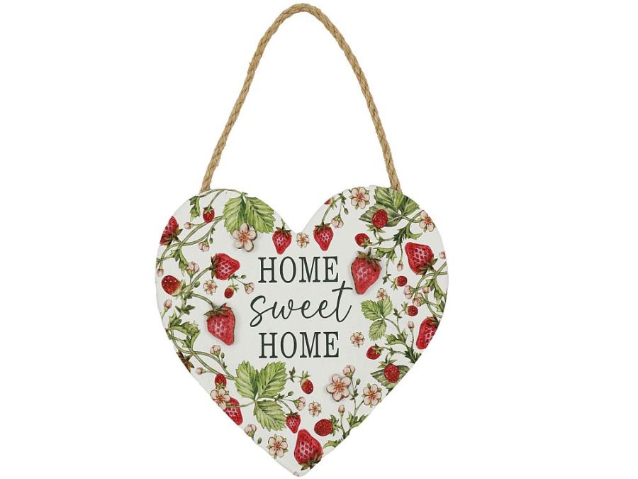 Wooden strawberry heart shaped plaque (16cm)*