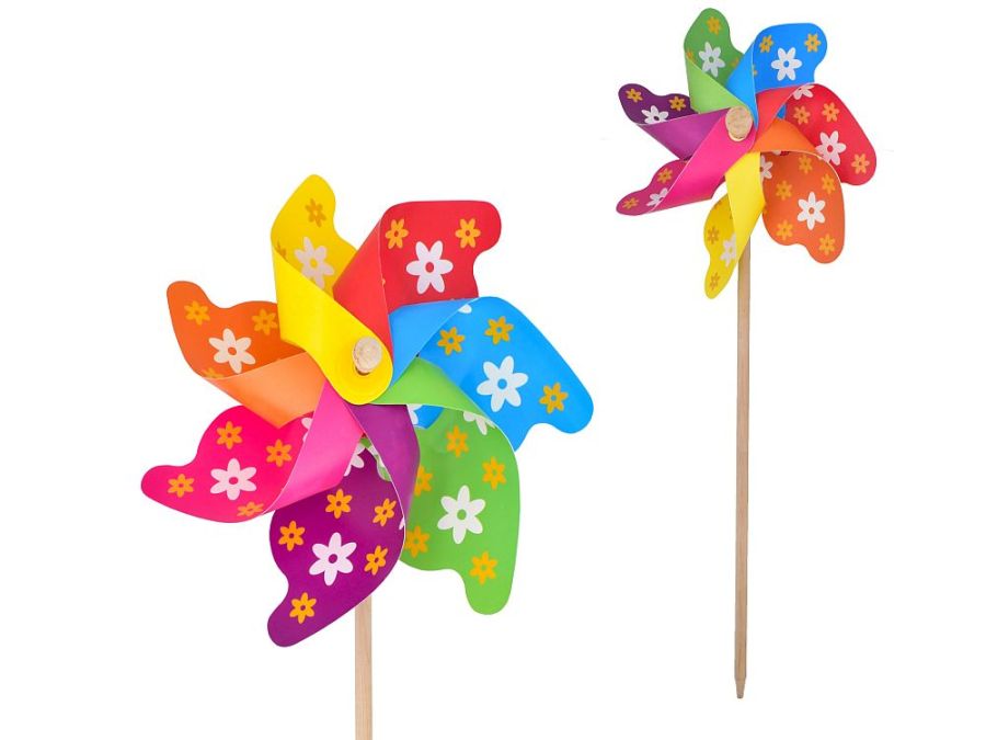 Flower print wood stick windmill H18"* Flower print wood stick windmill H18"*